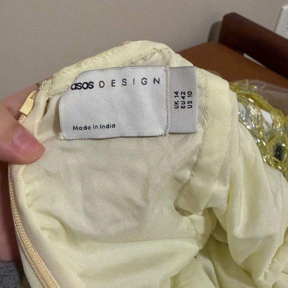 NWT ASOS DESIGN Beaded Fringe Mini Cami Dress in Pale Yellow - Picture 7 of 10